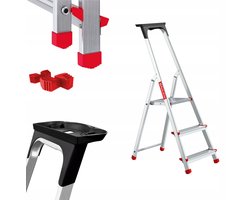 Baulich Huishoudtrap Aluminium - 3 treden met plateau - Opvouwbare vouwladder met antislip treden - Draagvermogen 125 kg - Werkhoogte 254 cm - Stabiele geprofileerde voeten