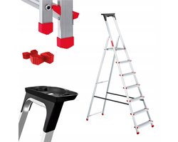 Baulich Huishoudtrap Aluminium - 7 treden met plateau - Opvouwbare vouwladder met antislip treden - Draagvermogen 125 kg - Werkhoogte 340 cm - Stabiele geprofileerde voeten