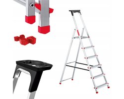 Baulich Huishoudtrap Aluminium - 8 treden met plateau - Opvouwbare vouwladder met antislip treden - Draagvermogen 125 kg - Werkhoogte 362 cm - Stabiele geprofileerde voeten