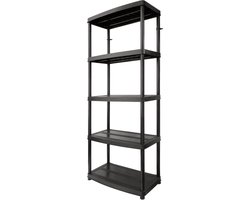 Baulich Kunststof Rek 180×74×40 cm - 5 Legplanken - Draagvermogen 250 kg - Klikmontage - Zwart