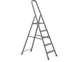 Baulich Opvouwbare huishoudtrap - Stalen vouwladder met 5 antislip treden en platform, draagvermogen 125 kg, werkhoogte 300 cm, stabiel met geprofileerde voeten