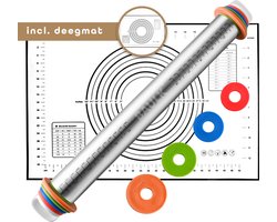 Baulk® - Deegroller - Bakmat - verstelbare deegroller - bakspullen - RVS - deegmat - antikleef