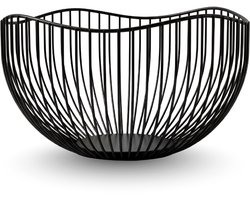 Baulk® - Fruitschaal zwart – Fruitmand – Metaal – Modern – Medium – 25cm - Golvend recht