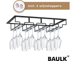 BAULK® - Wijnglazenhouder - Wijnglazenrek - Wijnglazen rek - Glazenrek - Hangend - Tot 12 glazen - 2 gratis wijnstoppers - 4 rijen - zwart