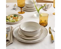 BAVARY 24-delig Beige Keramisch Servies - Rustiek & Modern Tafelservies Set - 6 persoons - Serviessets - Aardewerk Servies