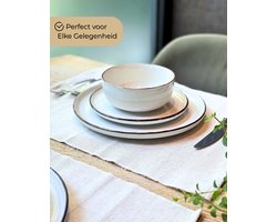BAVARY 24-delig Lichtbeige Keramisch Servies - Rustiek & Modern Tafelservies Set - 6 persoons - Serviessets - Aardewerk Servies