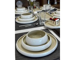 Bavary 27-delige Chubby Dinnerset – Rond Servies van Porselein in Wit/Taupe – Moderne Serviesset voor 6 Personen – Geschikt voor Vaatwasser en Magnetron