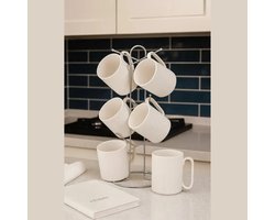Bavary Beker Stand- Metalen Beker Houder - Set van Houder + 6 Bekers - Koffiebeker - Theeglazen - Wit