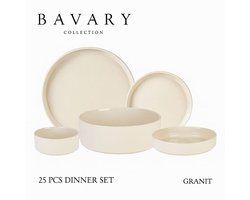 Bavary Collection Granit 25-delig Dinnerset – Serviesset voor 6 Personen – Porselein – Beige – Inclusief Borden, Soepkommen en Saladeschaal