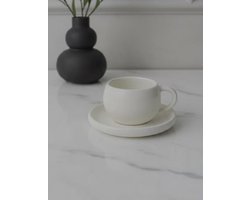 Bavary Collection Theekopjes Set Chubby 12-delige - Porselein 200 ml - Met Schotels – Rond Design – Wit