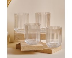 Bavary – geribbelde drinkglazen set – transparant – 6x250 ml – vaatwasmachinebestendig
