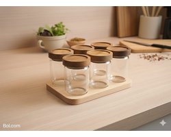 BAVARY® Glazen Voorraadpotjes – 6 Stuks – Luchtdicht – Houten Deksel – Borosilicaat Glas – Bewaarpot Set