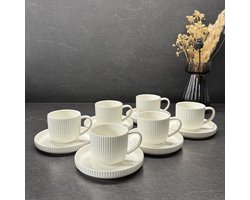 Bavary Lines Thee - Espresso - Turks Koffie Kopjes - Met Streepjes - Wit | 12-delig inhoud