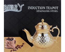 Bavary Marokkaanse theepot roestvrij staal -goud- inductie- 2 liter