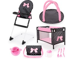 Bayer Design - Reisset 9 in 1 met bed en kinderstoel in zwart, wit/roze