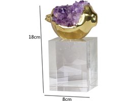 BaykaDecor - Exclusief Handmade Edelsteen Granaatappel Beeld Op Kristal Standaard - Woondecoratie - Decoratieve Accessoires 18CM