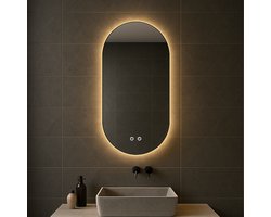 Bayt Badkamerspiegel - Badkamerspiegel met Verlichting - Ovale Spiegel - Wandspiegel - 2 lichtstanden - Anti-Condens - 50 x 90 cm