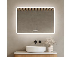 Bayt Badkamerspiegel - Badkamerspiegel met verlichting - Wandspiegel - 3 LED standen - Anti-Condens - 73x52 cm