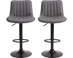Bayt Barkruk - Verstelbaar 90-110 cm – Draaibare Barstoel met Voetensteun – PU Leer – Set van 2 – Grijs