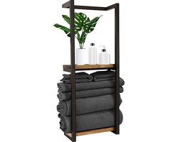 Bayt Handdoekrek - Badkamerrek - Handdoekrek Badkamer - Handdoekhouder - Handdoekenrek - Zwart/Hout