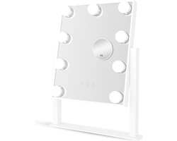 Bayt Hollywood spiegel met verlichting - Make up spiegel met verlichting - Spiegel met verlichting - Dimbaar - 10x vergroting - 36 x 30 cm - Wit