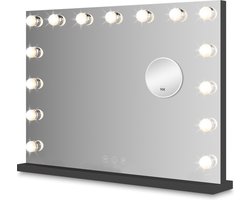 Bayt Hollywood Spiegel met verlichting - Make Up Spiegel met Verlichting - Spiegel Met Verlichting - Dimbaar - 10x Vergroting - 58x46cm - Zwart