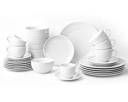 Bayt Kitchen Serviesset 30 delig - Servies 6 Personen - Bordenset - Kommen- Schaaltjes - Porselein - Wit