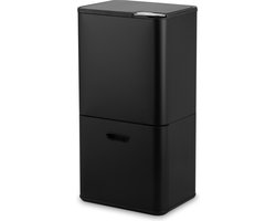 Bayt Prullenbak 60 Liter - Vuilnisbak 60 Liter - Prullenbak Afvalscheiding - 2 Compartimenten - RVS - Zwart