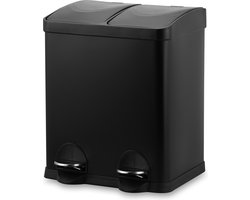 Bayt Prullenbak - Pedaalemmer 30 Liter -Prullenbak 30 Liter - Vuilnisbak 30 Liter - Prullenbak Afvalscheiding - Prullenbak 2 vakken - 2x15 Liter- Afvalbak- RVS - Zwart