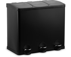 Bayt Prullenbak - Pedaalemmer 45 Liter -Prullenbak 45 Liter - Vuilnisbak 45 Liter - Prullenbak Afvalscheiding - Prullenbak 3 vakken - 3x15 Liter- Afvalbak- RVS - Zwart