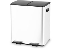Bayt Prullenbak - Prullenbak 60 Liter (2x30) - Vuilnisbak 60 Liter - Pedaalemmer 60 Liter - Prullenbak Afvalscheiding - Prullenbak 2 Vakken - Afvalbak - RVS - Wit