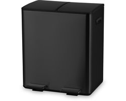 Bayt Prullenbak - Prullenbak 60 Liter (2x30) - Vuilnisbak 60 Liter - Pedaalemmer 60 Liter - Prullenbak Afvalscheiding - Prullenbak 2 Vakken - Afvalbak - RVS - Zwart