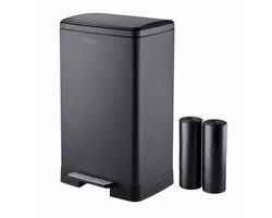 Bayt Prullenbak - Prullenbak 60 Liter - Pedaalemmer 60 liter - Vuilnisbak 60 liter - Afvalbak - Inclusief 2 rollen vuilniszakken - RVS - Zwart