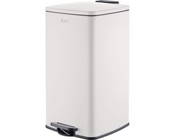 Bayt Prullenbak - Prullenbak 60 Liter - Pedaalemmer 60 Liter - Vuilnisbak 60 Liter - Afvalbak - RVS - Crème wit