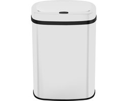 Bayt Prullenbak - Prullenbak 60 Liter - Prullenbak met Sensor - Vuilnisbak - Afvalbak - Metaal - Wit