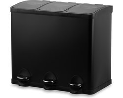 Bayt Prullenbak - Prullenbak 60 Liter - Vuilnisbak 60 liter - Pedaalemmer 60 Liter - Prullenbak 3 vakken - Prullenbak Afvalscheiding - 3x 20 liter - RVS - Zwart