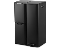 Bayt Prullenbak - Prullenbak 60 Liter - Vuilnisbak 60 Liter - Pedaalemmer 60 Liter - Prullenbak Afvalscheiding - Prullenbak 3 Vakken - Afvalbak - RVS - Zwart