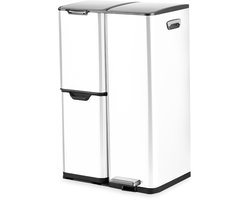 Bayt Prullenbak - Prullenbak 60 Liter - Vuilnisbak 60 Liter - Pedaalemmer 60 Liter - Prullenbak Afvalscheiding - Prullenbak 3 Vakken - Afvalbak - RVS - Wit