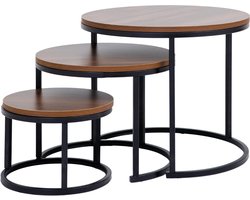 Bayt Salontafel - Salontafel Set - Ronde Salon tafel - Set 3 stuks - Bijzettafel - Koffietafel - Hout - Bruin