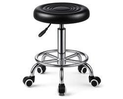 Bayt Zadelkruk - Zadelstoel Rond - Kapperskruk - Zadelkruk op wielen - Tabouret - In hoogte verstelbaar - Zwart