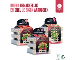 Baza Garden boxen Aardbeien set 3 stuks/ FSC hout/ BIO potgrond/ cadeau idee/ binnen tuinieren