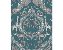 Bazaar - Dieren - Behang - Muurdecoratie - Wallpaper - Klassiek - Vliesbehang - Blauw/Groen - 0,53 x 10 M.