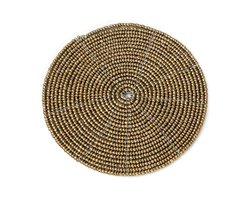 Bazar Bizar De Beaded Onderzetter - Goud - 10 cm – Gouden Kralen – Chique Tafelaccessoire – Decoratieve Glazen Onderlegger