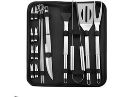 BBQ Accessoires Set 18-delig – Luxe RVS Barbecue Gereedschap met Draagtas -Barbecue Accessoires - Complete Grill Set met Spatel, Vleesmes, Vleesvork, Spiesen & Maïshouders