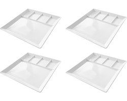 BBQ-borden / Fondueborden / Gourmetborden / Barbecueborden - 5 vakken - Wit - 24 x 24 cm - 4 Stuks