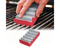 BBQ-borstel - Dubbelzijdige, grofkorrelige, krasvrije reinigingspad - spons - robuust, roestbestendig ontwerp - voor het reinigen van barbecues, dagelijks buitenkoken en gootstenen (rood)
