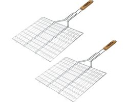 BBQ collection Barbecue rooster - 2x - klem grill - metaal/hout - L65 x B41 x H2 cm - vlees/vis/groente