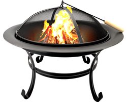 BBQ Collection Vuurschaal - Vuurkorf met Vonkenscherm - Buitenhaard 77 x 17 x 76 cm - Tuinhaard met Handvaten - Terrashaard voor Brandhout - Terras- en Tuinkachel voor Kampvuur - Carbon Staal