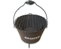 BBQ - draagbaar-metaal- zwart - met tekst ''roasted'' - 1 stuk in doos