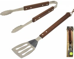 BBQ Gereedschap set 2 delig - Donker hout - RVS - Grillin'& Chillin'